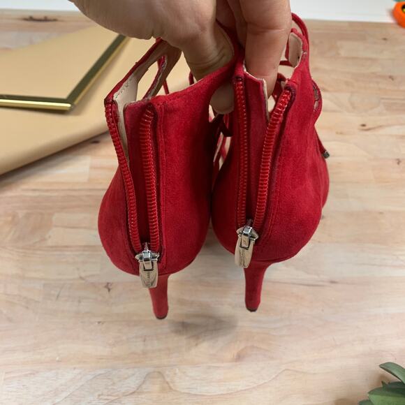 Vince Camuto Suede Red Cutout Heels - Picture 5 of 8